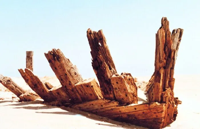 The Ribs Of A Once Mighty Ship Bare On The "Graveyard Of The Atlantic." North Carolina, Outer Banks. 1973