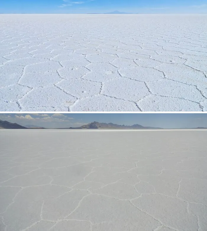 Salar De Uyuni, Bolivia And Bonneville Salt Flats, Utah
