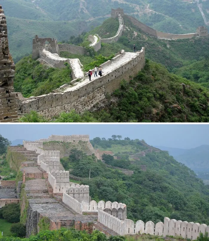 Great Wall Of China And Kumbhalgarh Fort Wall, India