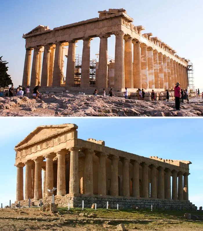 The Parthenon In Greece And Temple Of Concordia In Italy