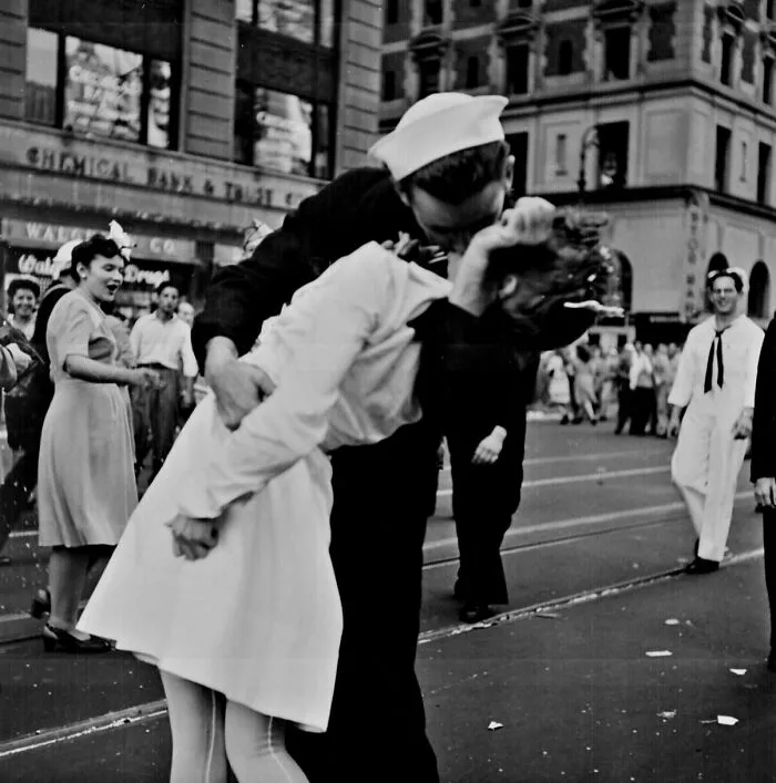 New York City Celebrating The Surrender Of Japan. They Threw Anything And Kissed Anybody In Times Square, August 14, 1945