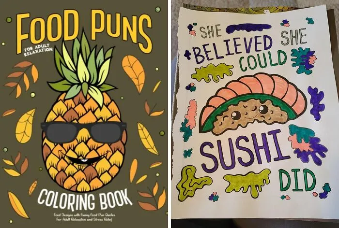  Looks Like Millennials Are Hungry For Punny Humor, And This <a Style="Display:inline;" Href="Https://Www.amazon.com/Food-Puns-Coloring-Book-Relaxation/Dp/B089m1d9dd?ie=utf8&linkcode=ll1&tag=bpgrape-20&linkid=51d1468a7b411d2ccb1ba2f79cb68891&language=en_us&ref_=as_li_ss_tl" Target="_blank"><span Style="Font: Inherit; Color: #d74b1f;"> Food Puns Coloring Book </Span>  Is The Mac To Their Cheese