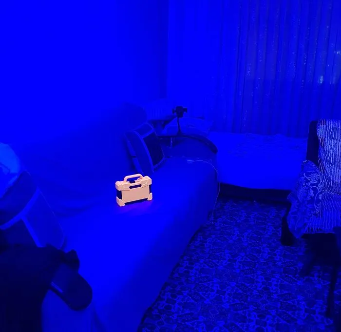 My Orange Toolbox Looks Like A Real Life Pickup Item Under My Room's Blue Light