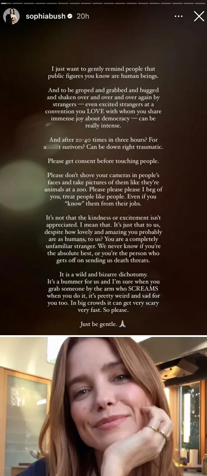 Sophia Bush Posted A Statement On Her Instagram Story Asking To "Please Get Consent Before Touching People" And "Treat People Like People, Even If You 'Know' Them From Their Jobs"