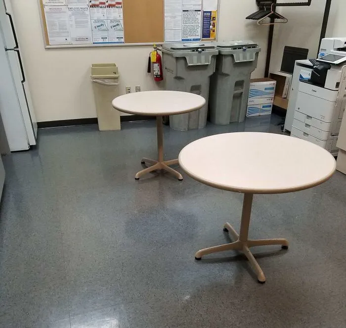 Boss Didn't Like The Color Of The Chairs In The Break Room. So Now We Just Don't Have Chairs