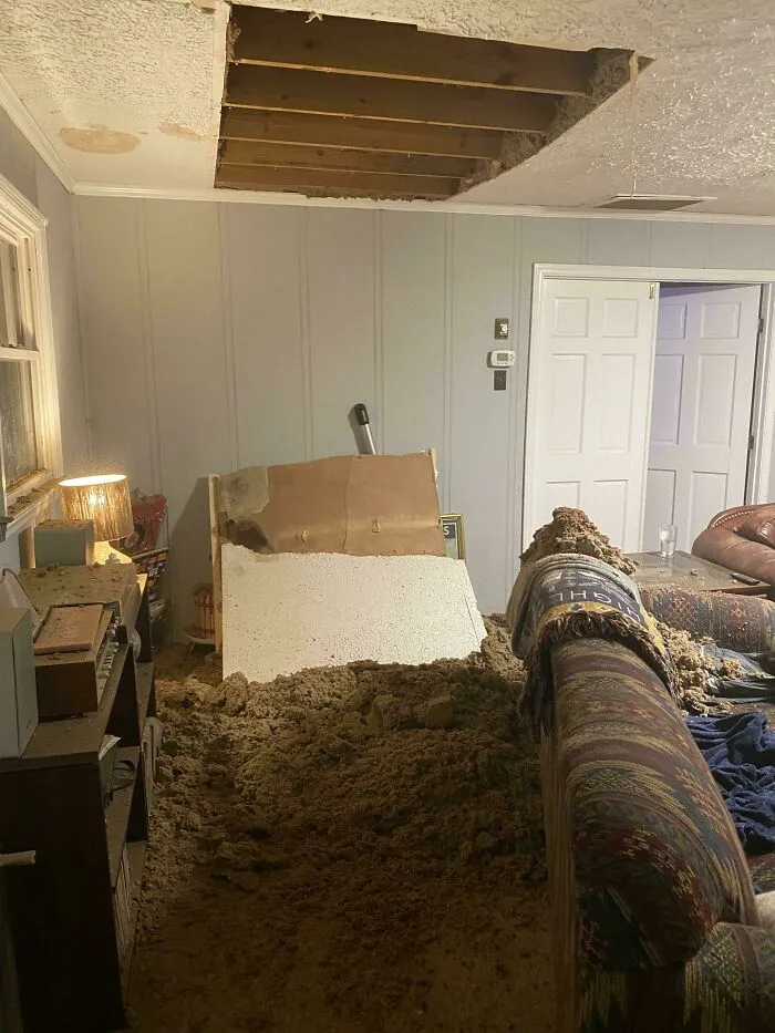 Ceiling Caved In After A Year Of Telling Our Landlord That The Ceiling Has Been Sagging
