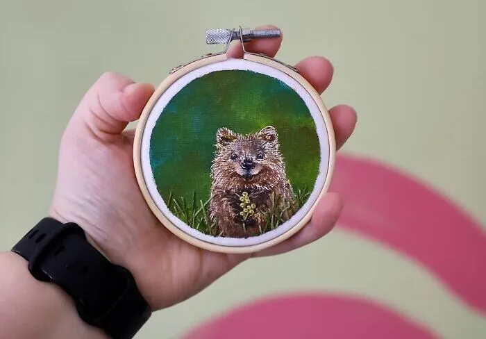 Embroidery Combined With Acrylic Painting By Mk