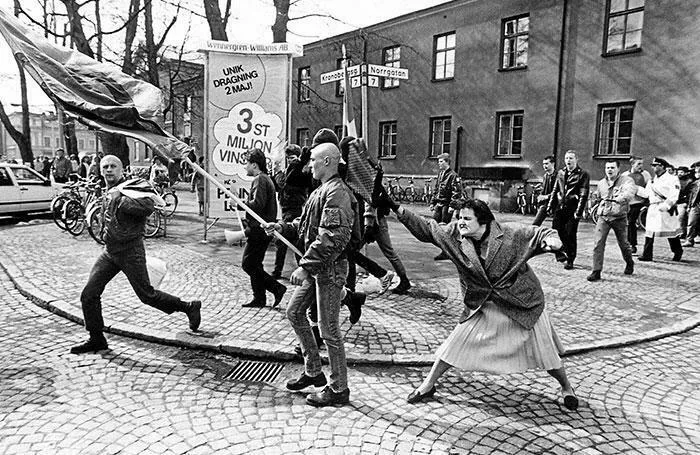 "The Woman With The Handbag" - A 38-Year-Old Woman, Danuta Danielsson, Hits A Marching Neo-N*zi With A Handbag In Växjö, Sweden. April 13, 1985