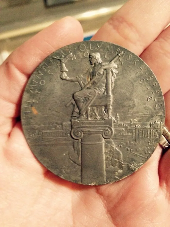 My Great Grandpop's 1912 Olympic Medal. He Placed 8th In Pole Vaulting. This Medal Is Just For Participating