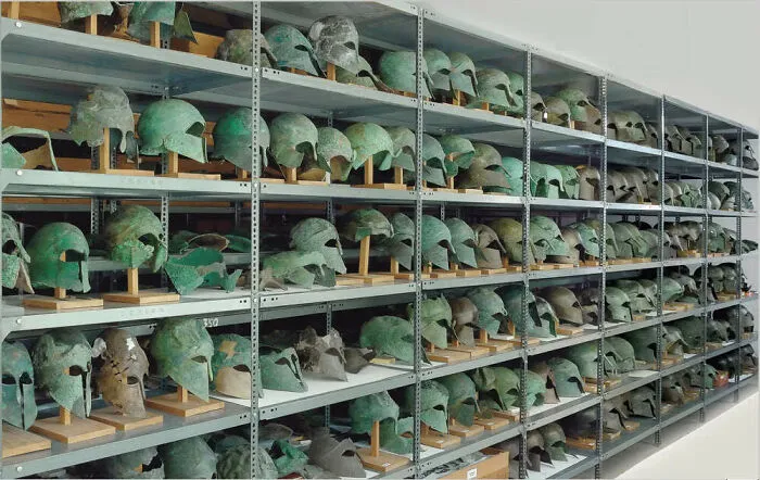 Ancient Greek Helmets, Classical Period, From Olympia Museum Store Room