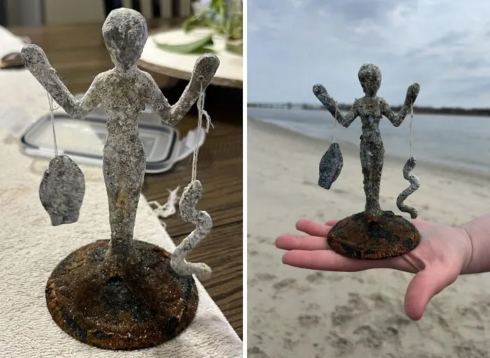 Found This Weird Statue Buried In The Water Off The Coast Of Queens