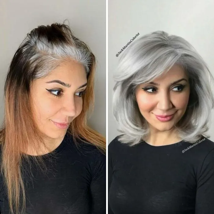30 People Before And After Embracing Their Natural Gray Hair (New Pics)