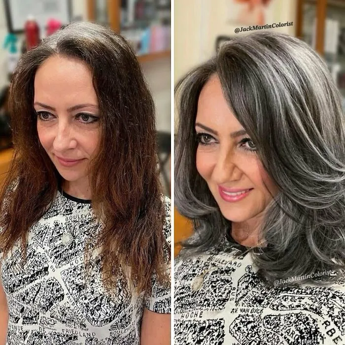 30 People Before And After Embracing Their Natural Gray Hair (New Pics)