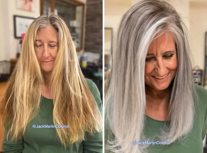 30 People Before And After Embracing Their Natural Gray Hair (New Pics)