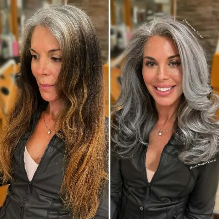 30 People Before And After Embracing Their Natural Gray Hair (New Pics)