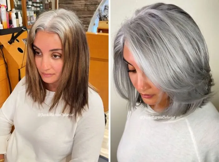 30 People Before And After Embracing Their Natural Gray Hair (New Pics)