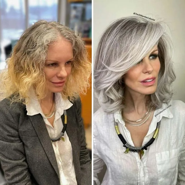 30 People Before And After Embracing Their Natural Gray Hair (New Pics)