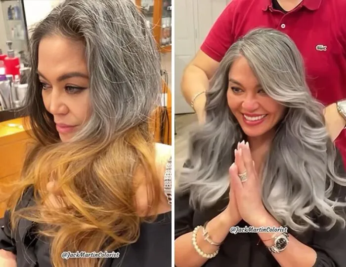 30 People Before And After Embracing Their Natural Gray Hair (New Pics)