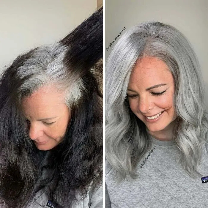 30 People Before And After Embracing Their Natural Gray Hair (New Pics)
