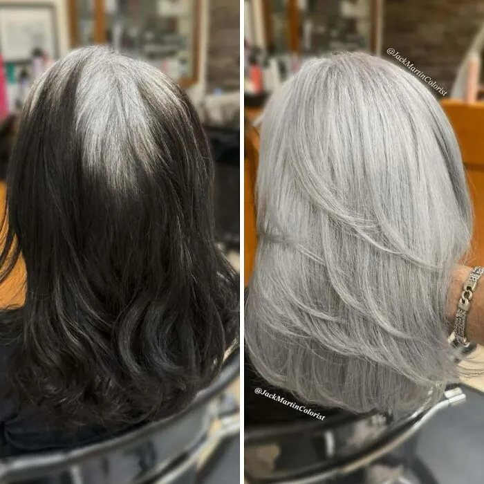 30 People Before And After Embracing Their Natural Gray Hair (New Pics)