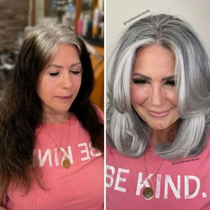 30 People Before And After Embracing Their Natural Gray Hair (New Pics)