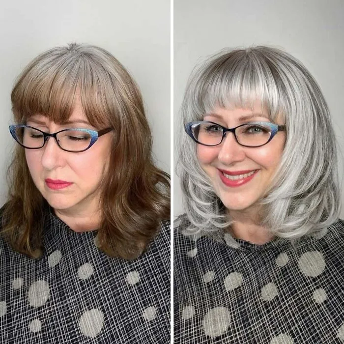 30 People Before And After Embracing Their Natural Gray Hair (New Pics)