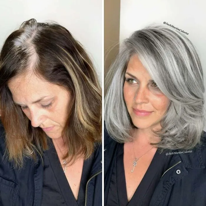 30 People Before And After Embracing Their Natural Gray Hair (New Pics)