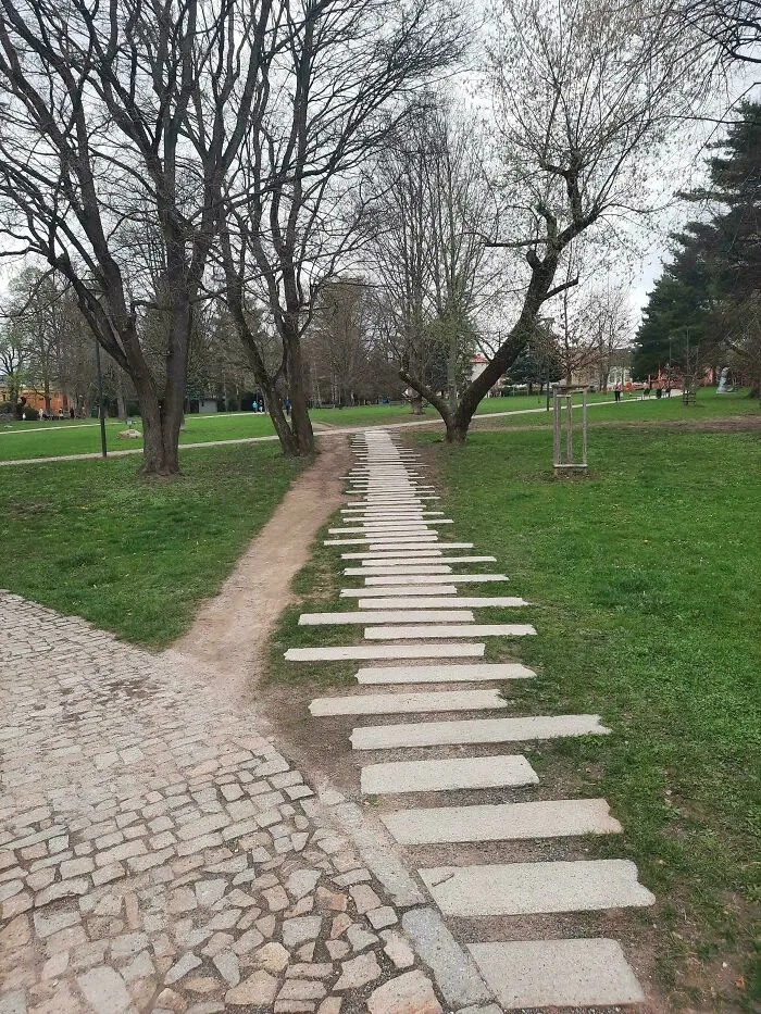 The Desire Path Got Paved Out And Shifted Half A Meter To The Left