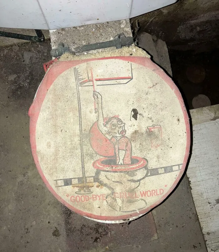 Tapa de retrete en el sótano de la casa que me acabo de comprar