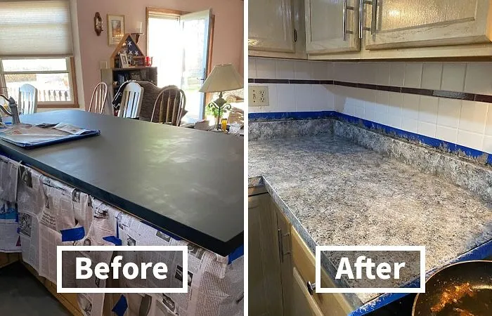 Give Your Blah Countertop A Seriously "Marble-Ous" Makeover Using A <a Style="Display:inline;" Href="Https://Www.amazon.com/Giani-Countertop-Paint-Sicilian-Sand/Dp/B0034igvv2?ie=utf8&th=1&linkcode=ll1&tag=bpantelope-20&linkid=05912133775f463474983efc9ef14fe3&language=en_us&ref_=as_li_ss_tl" Target="_blank"><span Style="Font: Inherit; Color: #d74b1f;"> Marble Countertop Paint Kit </Span>