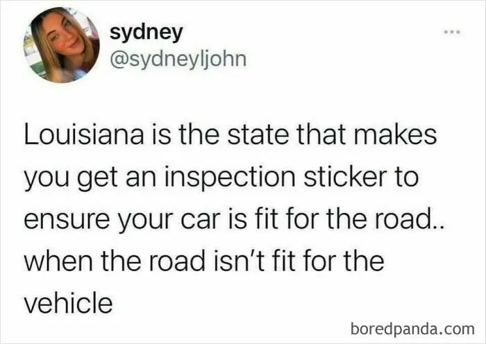 Tweet about Louisiana roads with a humorous twist for your daily dose of funny memes.
