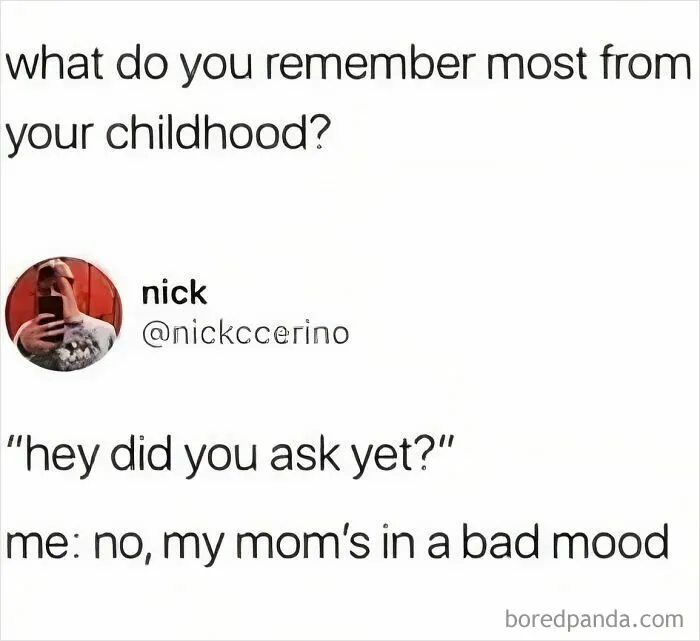 Funny meme about childhood memories and asking parents for permission.