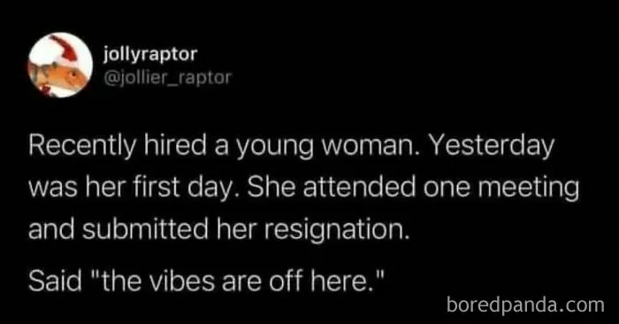 Relatable work meme showing a humorous resignation story.