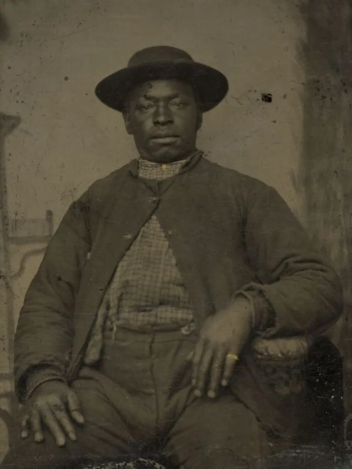 Seated Black Man Wearing Four Button Sack, Laborer, Ring, Between 1861 And 1865