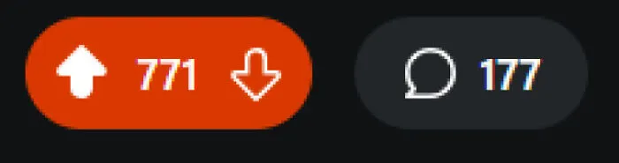 Upvote count of 771 and comment count of 177 shown on a dark interface for entertaining unremarkable photos.