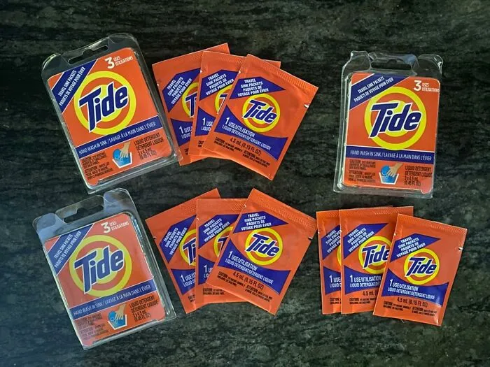 Sometimes You Just Gotta Do An Emergency Scrub-A-Dub In The Hotel Basin, And For Those Dignified Moments, There Are <a Style="Display:inline;" Href="Https://Www.amazon.com/Tide-Packs-Laundry-Detergent-Loads/Dp/B07jmgr536?ie=utf8&th=1&linkcode=ll1&tag=bpiguana-20&linkid=eb5269f6a7139865e4d7426e707f7fe2&language=en_us&ref_=as_li_ss_tl" Target="_blank"><span Style="Font: Inherit; Color: #d74b1f;"> Tide Sink Packs </Span> That Make The Whole Process Slightly Less Grim