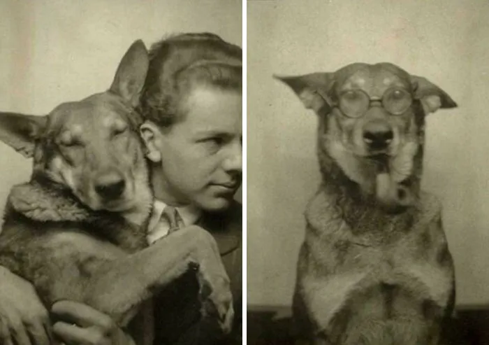A Man And His Dog In A Photo Booth, 1943
