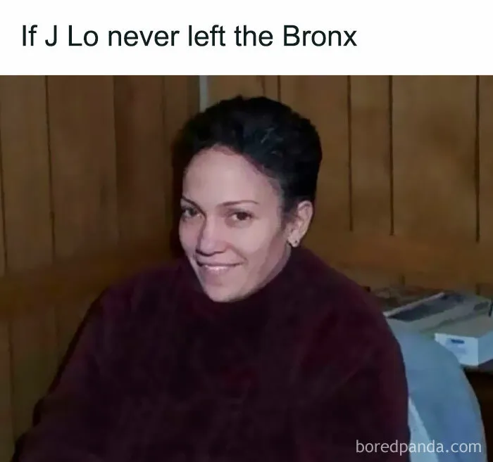 Person smiling in a cozy room with a humorous caption about the Bronx, creating a funny meme moment.