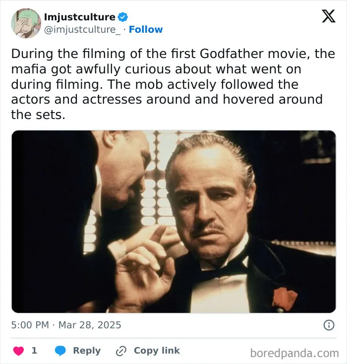 A classic movie scene with a serious actor in a suit, embodying interesting facts to share during family Easter lunch.