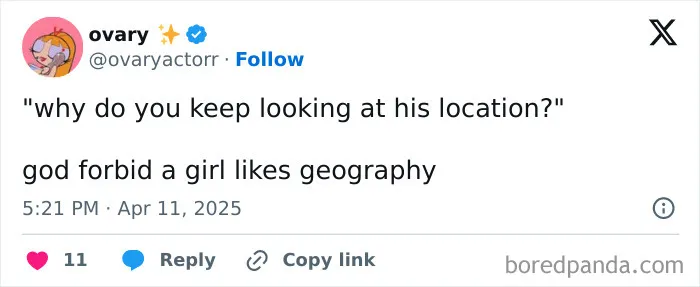 Tweet screenshot about looking at a location, featuring geography humor. Part of the funniest tweets of the month.