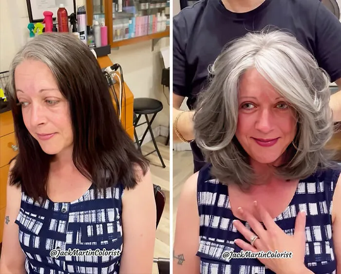 30 People Before And After Embracing Their Natural Gray Hair (New Pics)