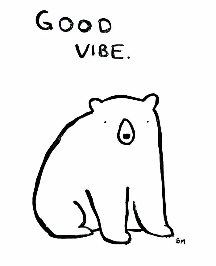 Bear drawing by Billy Murphy with "Good Vibe" text, simple black and white illustration.