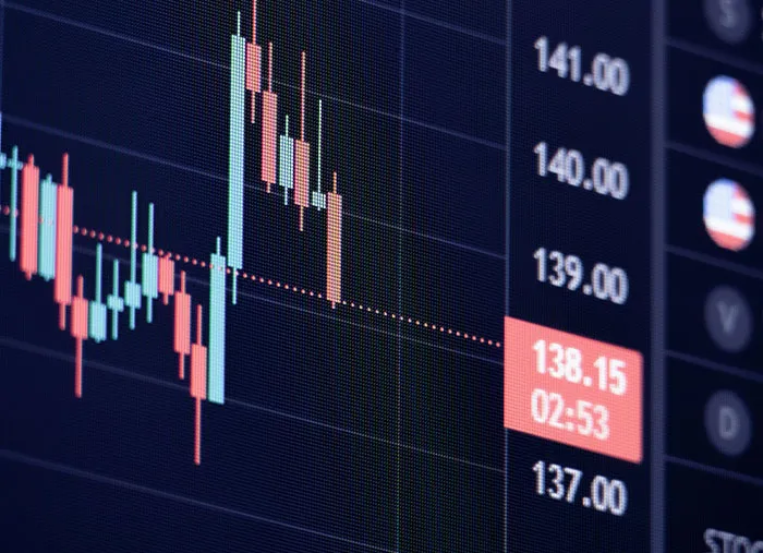 Candlestick chart showing fluctuating financial data, representing key moments in history with important trading changes.