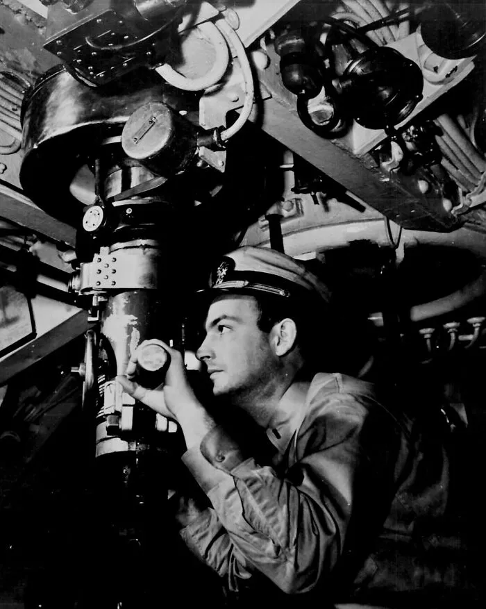 Officer At Periscope In Control Room Of Submarine, 1942