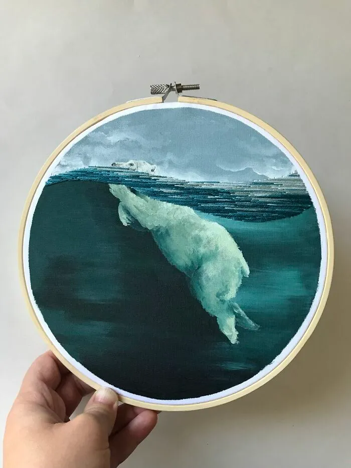 Embroidery Combined With Acrylic Painting By Mk