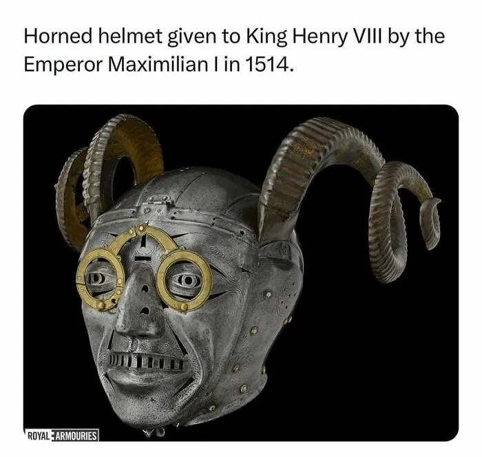 Horned helmet given to King Henry VIII in 1514, a unique historical artifact for history memes fans.