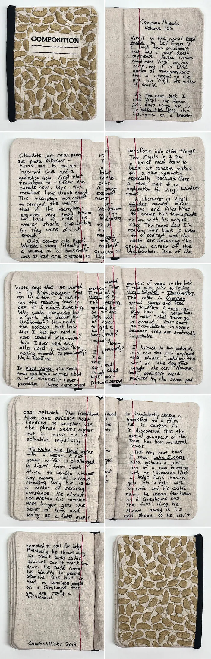 Stunning Embroidered Fabric Looks Just Like Books And Notebooks, By Candace Hicks (39 Pics)