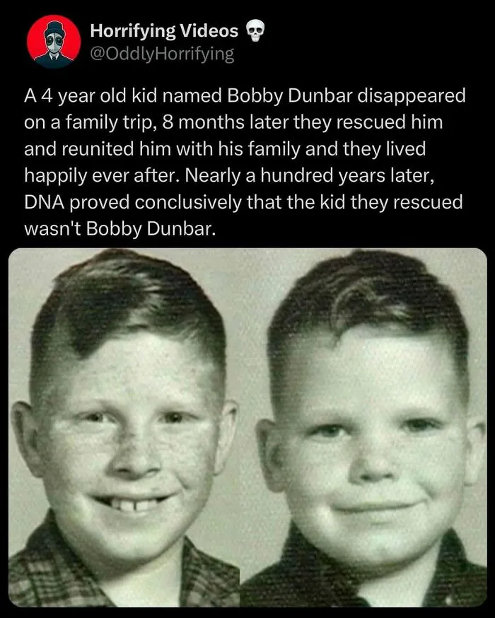 Two vintage photos of a smiling young boy, evoking an oddly horrifying and unnerving mystery.