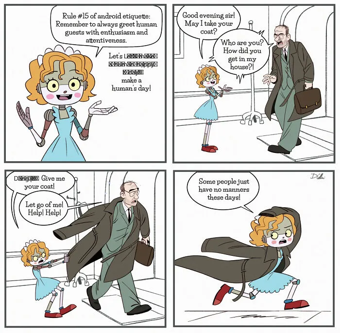 21 Wholesome Comics About A Robot Nanny Who’s Just Trying Her Best, By Dominic Cellini