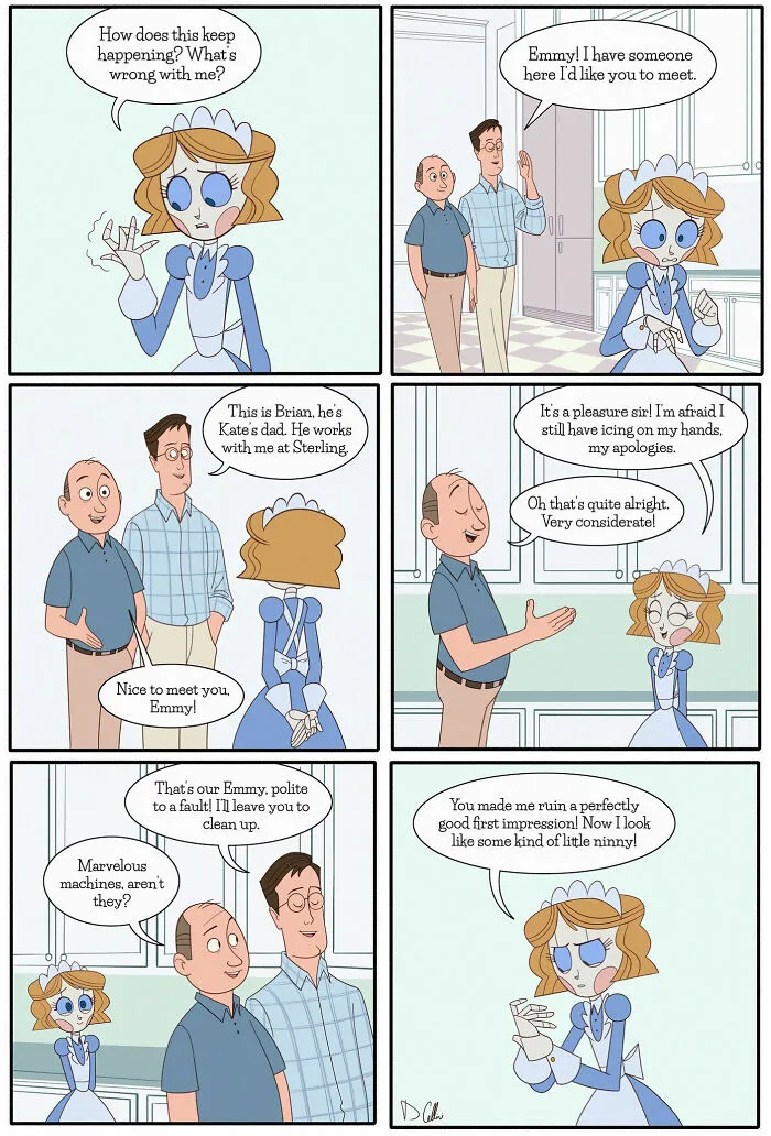 21 Wholesome Comics About A Robot Nanny Who’s Just Trying Her Best, By Dominic Cellini